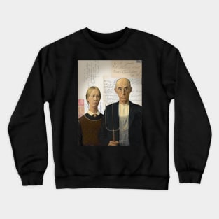 American Gothic Plain Couple on Antique Postcard Collage Crewneck Sweatshirt